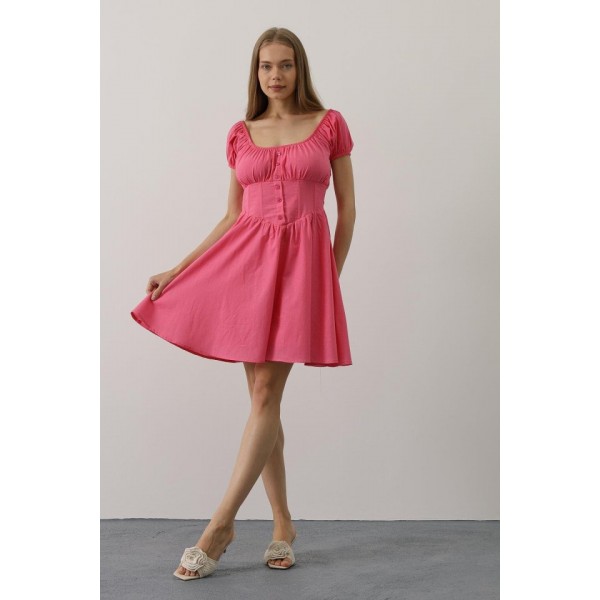 Beli Korseli Mini Elbise - Fuşya