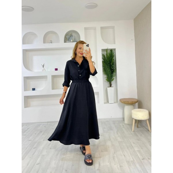 Kadın Keten Kumaş Gömlek Ve Etek Ikili Takim