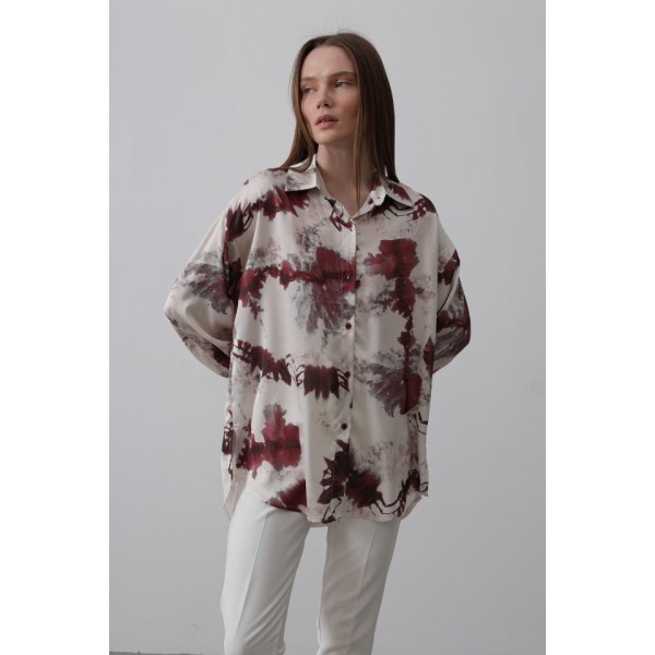 Baskılı Gömlek - Bordo