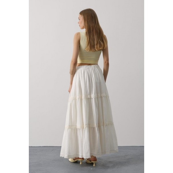 Dantel Detaylı Etek - Beyaz