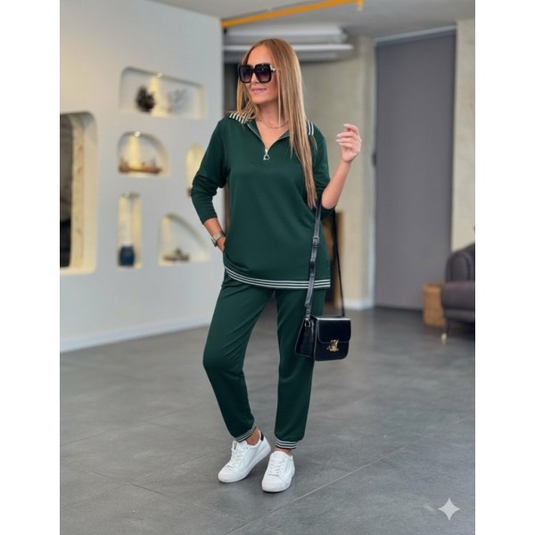 Kadın Uzun Kollu Fermuarlı şerit Detay Desenli Alt üst Ikili Viskon Iki Iplik Takım