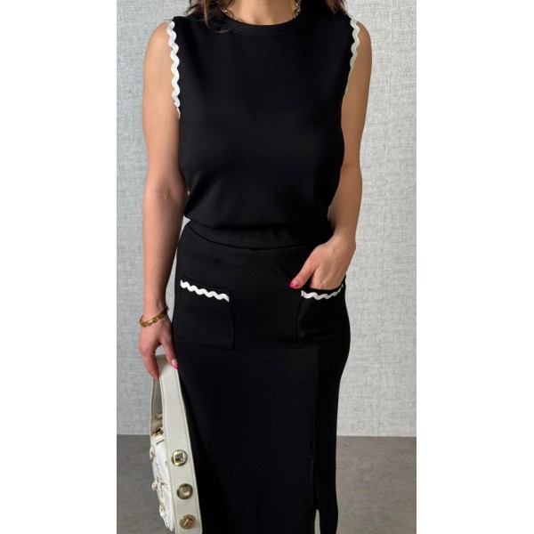 Kadın Modal Kumaş Cepli Yırtmaç Detay Etekli Ikili Takım