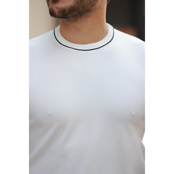 Erkek Bisiklet Yaka Ribanalı Kısa Kollu Tshirt