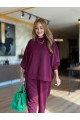 Kadın Uzun Kollu Bisiklet Yaka Viskon Iki Iplik Mor Bluz Ve Pantolon Ikili Takım