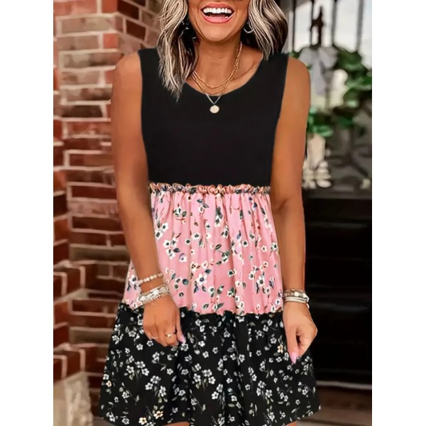 Kadın Askılı Yuvarlak Yaka çiçek Baskılı Salaş Süprem Elbise