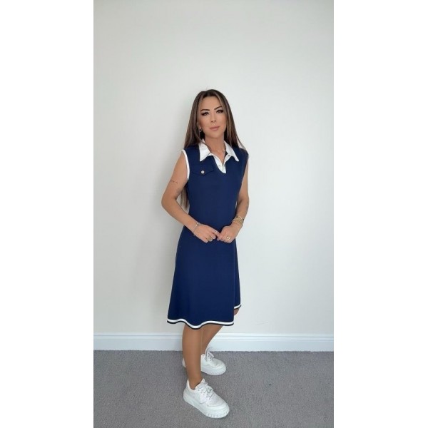 Kadın Ribana Detaylı Sıfır Kol Midi Boy Elbise