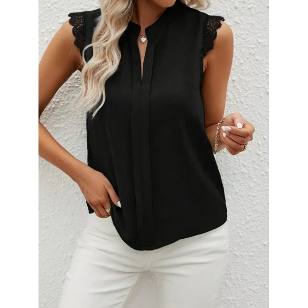 Kadın Kısa Dantel Kollu Hakim Yaka Ithal Krep Bluz