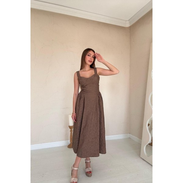 Vizon Yanları Büzgülü Göğüs Kuplu Elbise