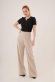 Bol Paça Yandan Fermuarlı Krem Kumaş Pantolon