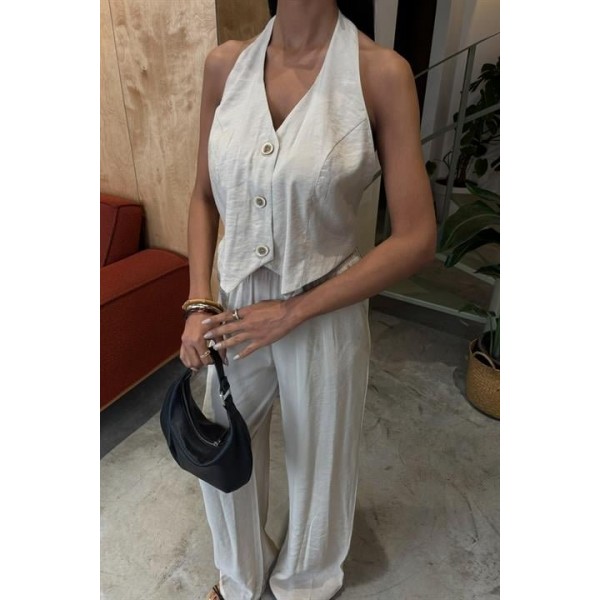 Halter Yaka Yelekli Modal Takım 10144