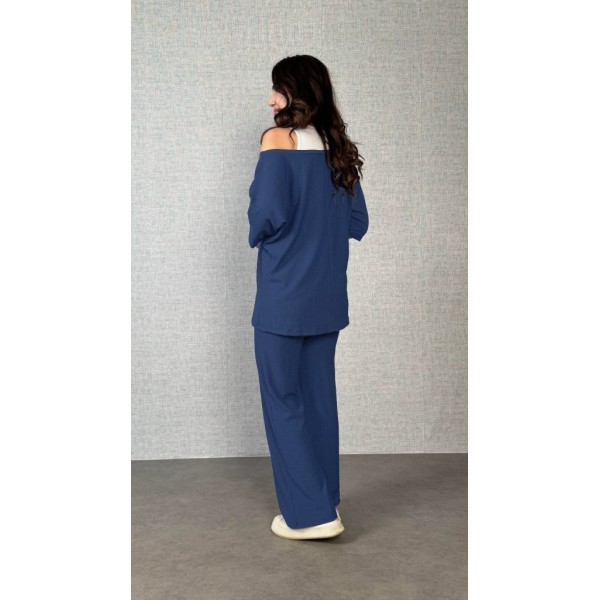 Kadın Kısa Kollu Omuzlardan Açık Yarasa Kollu Bürümcük Bluz Ve Pantolon Ve Viskon Atlet