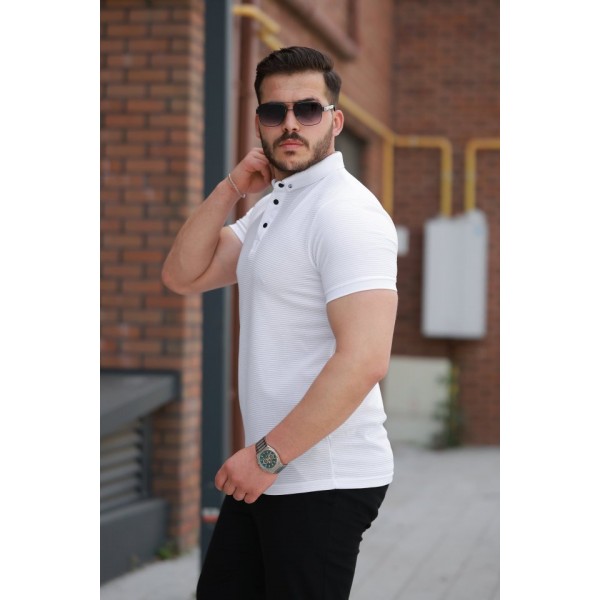 Erkek çizgi Dokulu çıtçıt Yakalı Kısa Kollu T-shirt