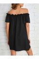 Kadın Kısa Kollu Fırfır Detay Madonna Yaka Mini Ithal Krep Elbise