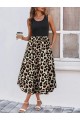 Kadın Askılı Yuvarlak Yaka üst Viskon Alt Leopar Desenli Süprem Uzun Elbise