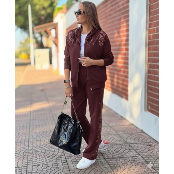 Kadın Uzun Kollu önden Fermuarlı Pul Payetli Alt üst Viskon Iki Iplik Takım