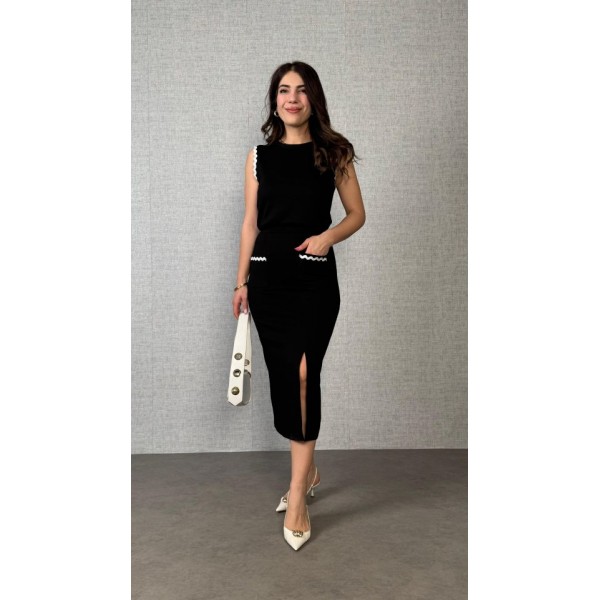 Kadın Modal Kumaş Cepli Yırtmaç Detay Etekli Ikili Takım