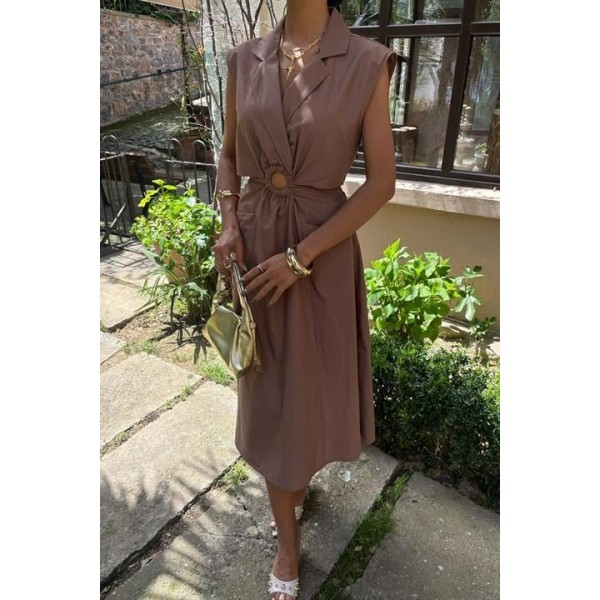 Göbeği Halka Detaylı Midi Boy Elbise 2896