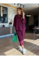 Kadın Uzun Kollu Bisiklet Yaka Viskon Iki Iplik Mor Bluz Ve Pantolon Ikili Takım