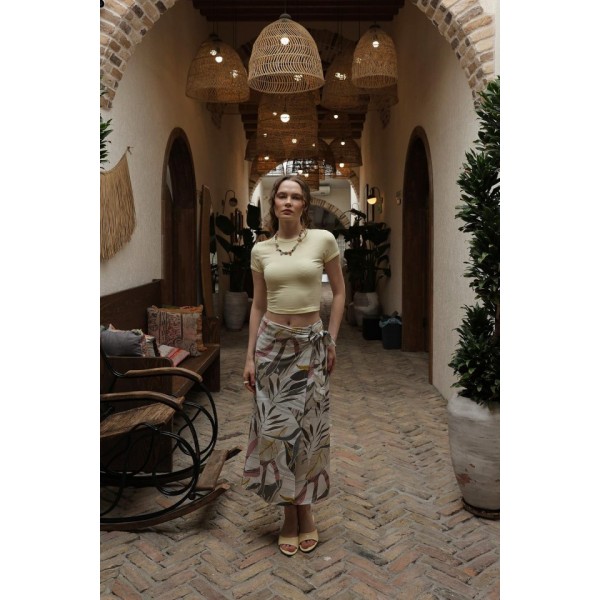 Desenli Viskon Etek - Gri