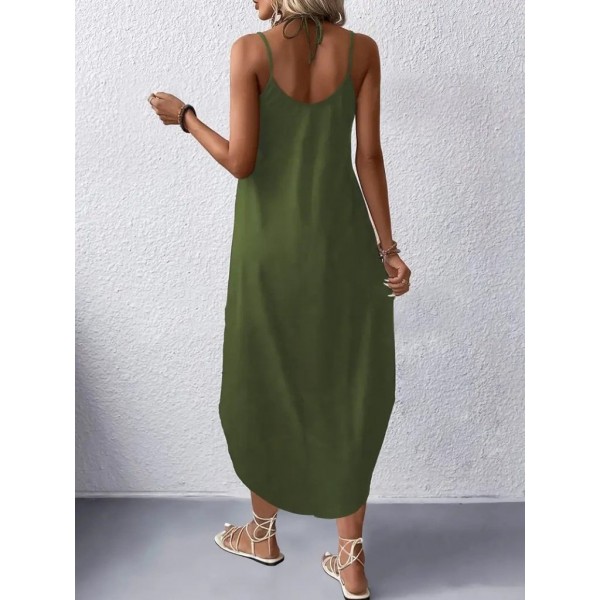 Kadın Askılı V Yakalı Uzun Viskon Elbise