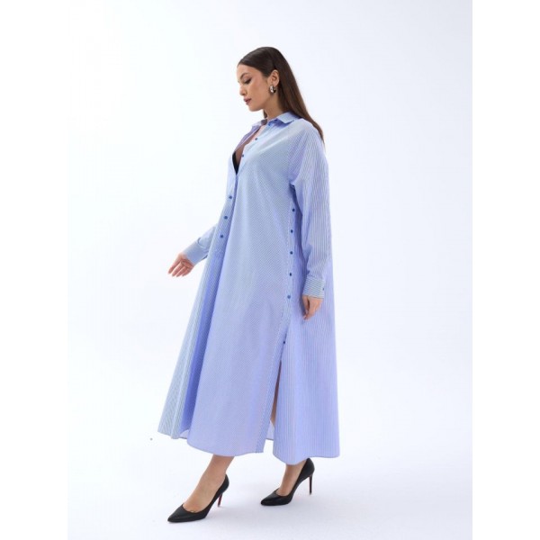 5857 ELBİSE-MAVİ BEYAZ ÇİZGİLİ
