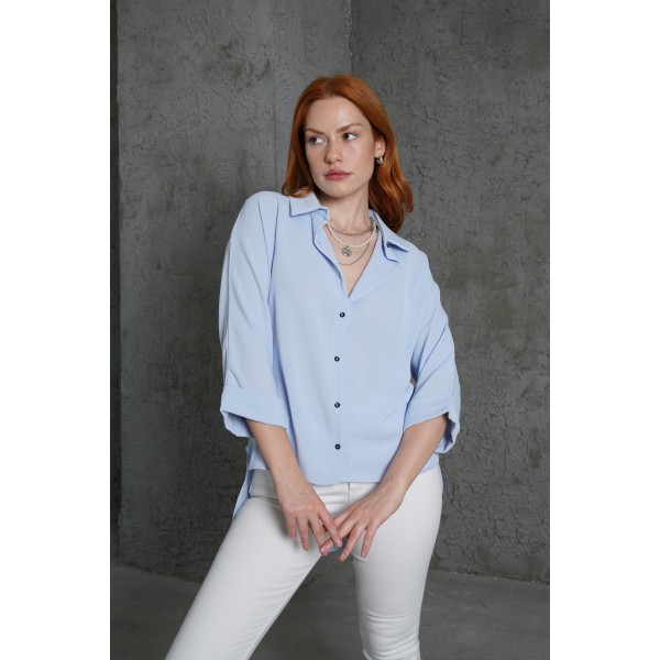 Kol Katlama Detaylı Bebe Mavi Gömlek