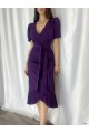 Kadın Kruvaze Yaka Midi Boy Kuşaklı Krep Elbise 120 Cm