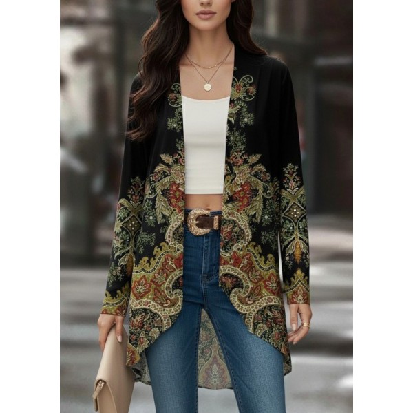 Kadın Uzun Kollu önü Açık Desenli şardonlu Dalgıç Ceket