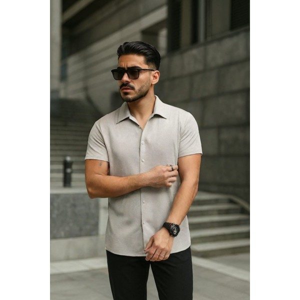 Erkek Kısa Kollu örme Kumaş Pamuklu Gömlek