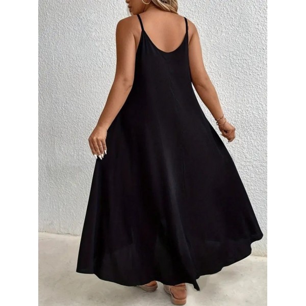 Kadın Boyundan Askılı Damla Detaylı Halkalı Asimetrik Kesim Viskon Elbise