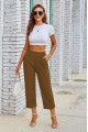 Kadın Beli Lastikli Düğme Ve Cep Detaylı Kapri Ithal Keten Pantolon