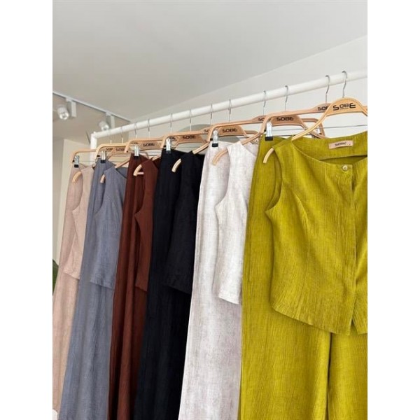 Sıfır Kollu Bluz Batik Desenli Pantolon İkili Takım 10181-08