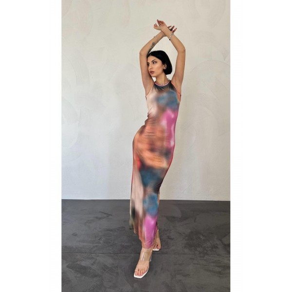 Renkli Batik Desenli Elbise