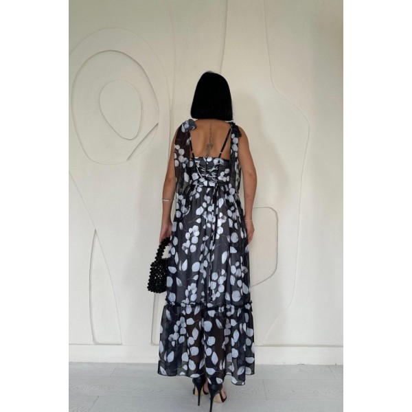 Siyah Şifon Drapeli Elbise