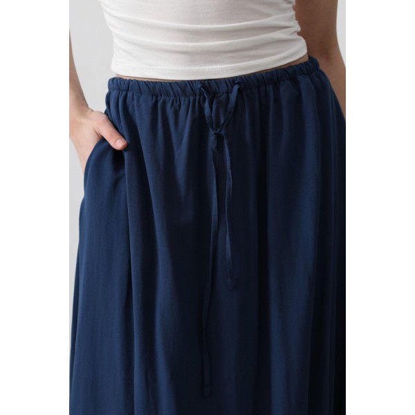 Beli Bağlamalı Balon Etek - İndigo