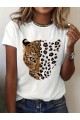 Kadın Kısa Kollu Bisiklet Yaka Desenli Viskon Bluz