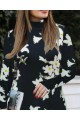 Kadın Balıkçı Yaka Uzun Kollu çiçek Desenli Krep Elbise