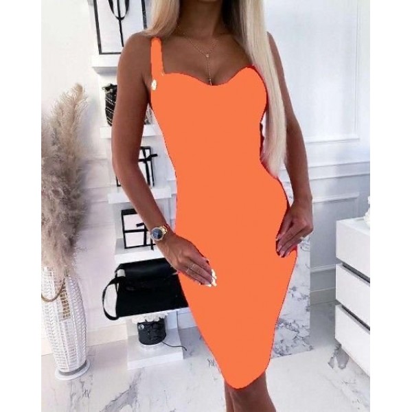 Kadın Dalgıç Kumaş Düğmeli Fermuarlı Askılı Elbise