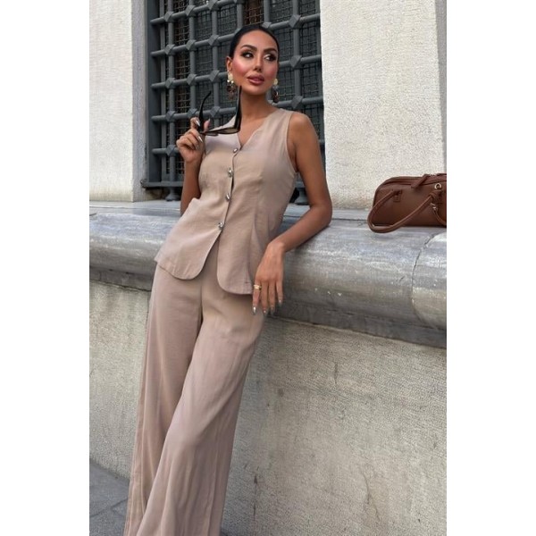 Arkası Bağcıklı Yelek Plazza Pantolon Modal Takım 10202-08