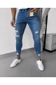 Erkek Mavi Yıkama Detaylı Skinny Jean