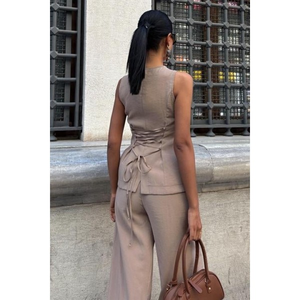 Arkası Bağcıklı Yelek Plazza Pantolon Modal Takım 10202-08