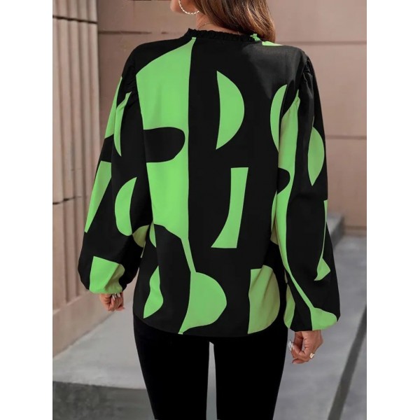 Kadın Uzun Kollu V Yakalı Desenli Modal Bluz