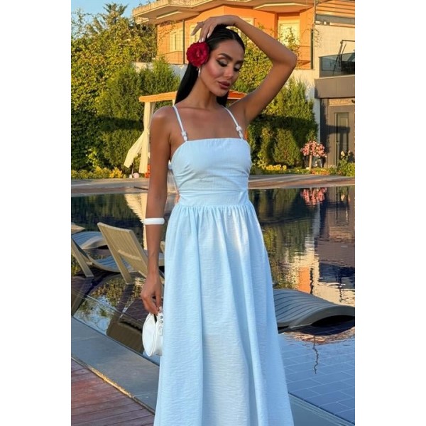 Sırtı Çapraz İpli Boncuk Detaylı Elbise 2902-08