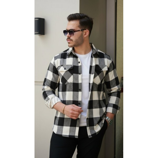 Erkek Uzun Kollu Oduncu Gömlek - Siyah