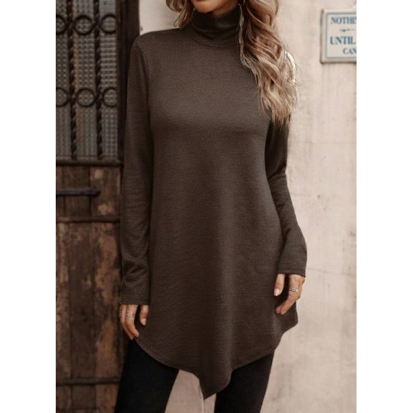 Kadın Uzun Kollu Balıkçı Yaka Asimetrik Kesim Detaylı Yün Viskon Bluz