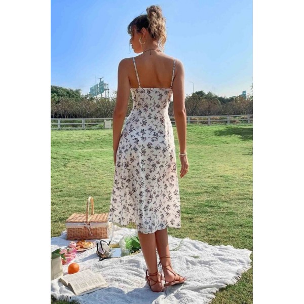 Kadın Ip Askılı Yakadan Bağcıklı Desenli Süprem Elbise