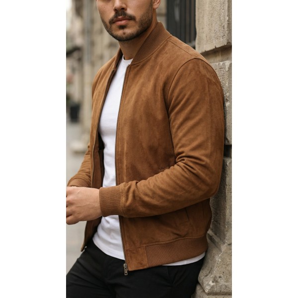 Erkek önden Fermuarlı Içi Astarlı Süet Ceket