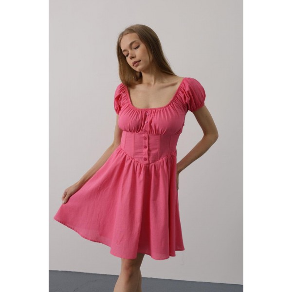 Beli Korseli Mini Elbise - Fuşya