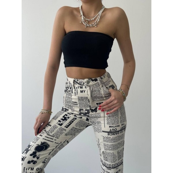 Novıne Gazete Desenli Pantolon