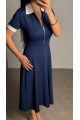 Kadın Polo Yaka Fermuar Detaylı Modal Midi Elbise